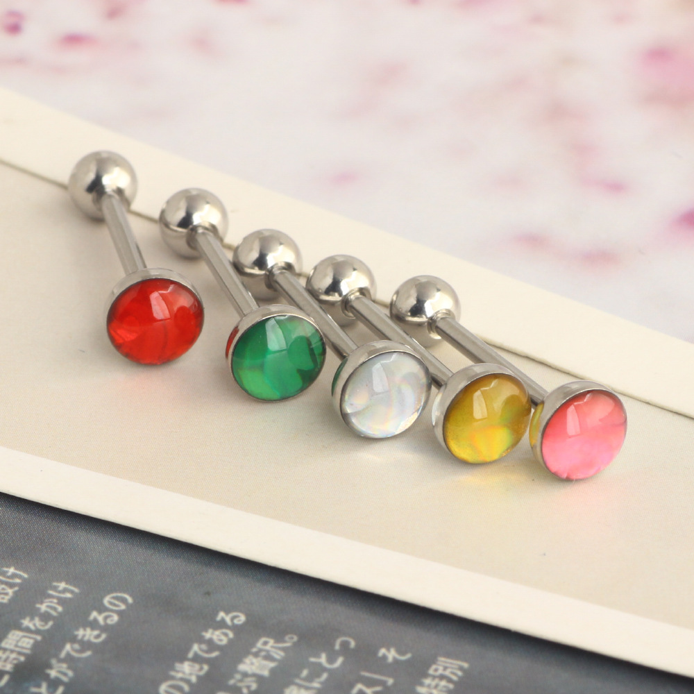 14G Star Red Stainless Steel Externally Threaded Tongue Barbell Tongue Ring - Image 2