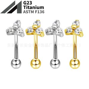 F136 Titanium Triangle Flower Curved Rook Nail Earring - G23 Titanium Alloy Body Piercing Jewelry