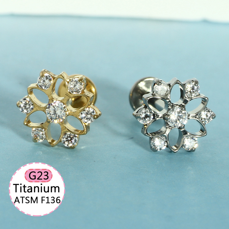 F136 Titanium Heart-Shaped Internally Threaded Lip Stud with CZ - Silver 1.2x10mm Body Piercing Lip Labret Jewelry - Image 3