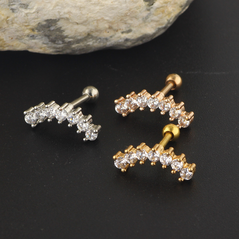 Moon 7 Zircon Fashion Stainless Steel Women's Ear Bone Screw Earrings Piercing Jewelry Rose Gold - Image 5