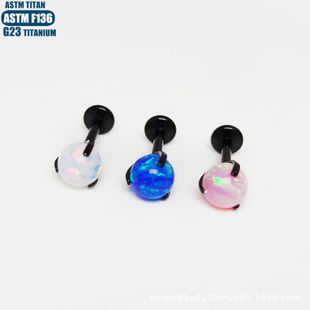 F136 Titanium Alloy Lip Ring Internal Thread Body Piercing Jewelry Cartilage Tragus Earring Opal Earring - Image 4