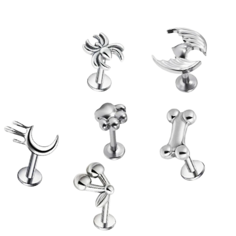 G23 Titanium Alloy Carved Ear Bone Studs, Lip Studs, Tongue Studs - Polished Geometric Natural Style Piercing Jewelry - Image 4