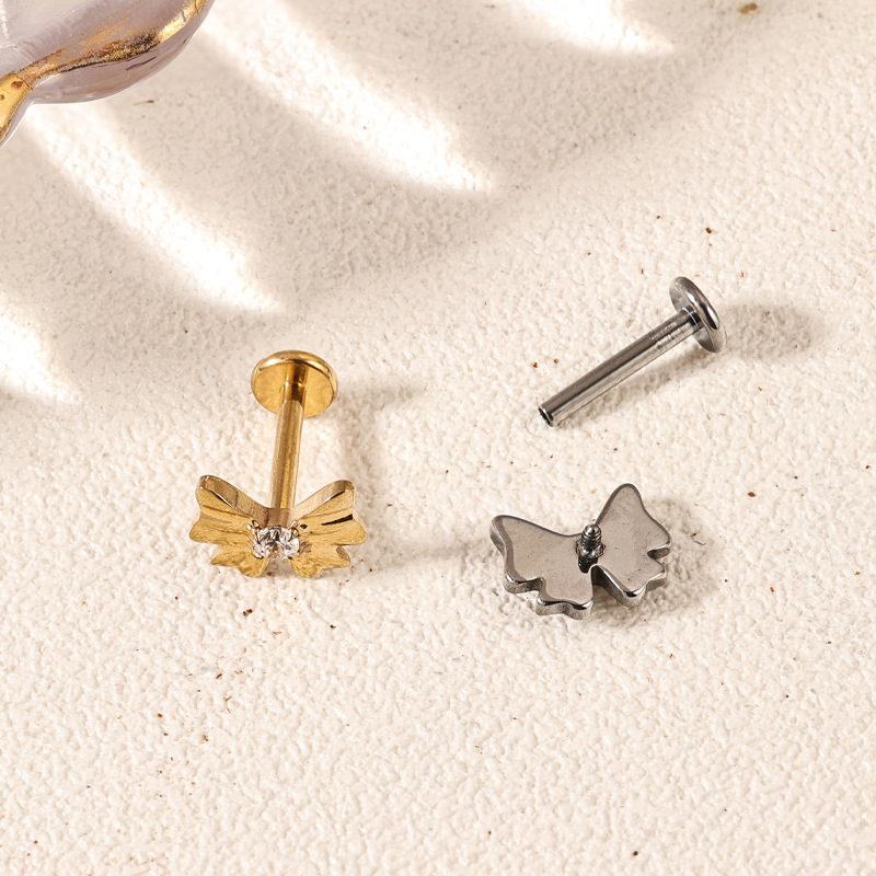 Zesen G23 Titanium Butterfly Lip Labret Stud with CZ Tongue Nail ASTM F-136 Alloy Piercing Jewelry - Image 4
