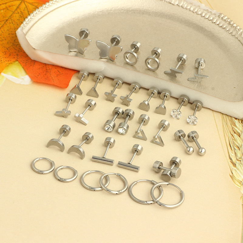Stainless Steel Ear Bone Nail Star Moon Stud Earrings for Women Cartilage Piercing Jewelry Set - Image 5