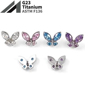 F136 Titanium Butterfly Ear Nail and Nose Nail with 5A Zircon - G23 Titanium Alloy Piercing Jewelry for Ear, Conch, and Cochlea