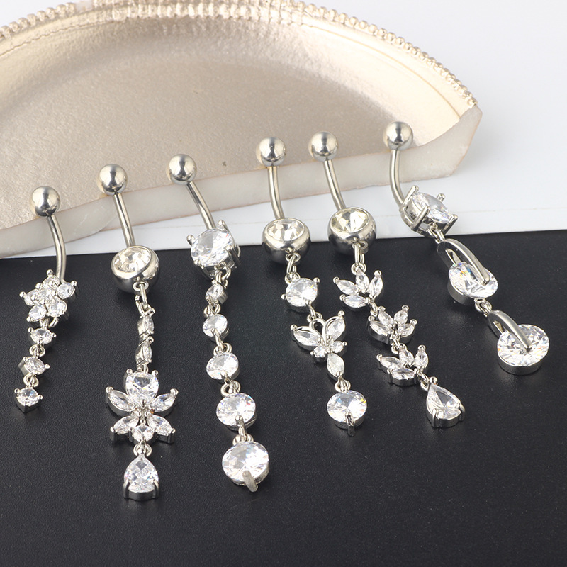 Amazon Popular 6-Piece Belly Button Ring Set Stainless Steel Star Dangle Body Piercing Jewelry - Image 3