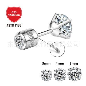 F136 Titanium Ear Stud Four-Claw Inlaid Double Diamond 5A Zircon Ear Bone Nails Cross-Border G23 Titanium Alloy Body Piercing Jewelry