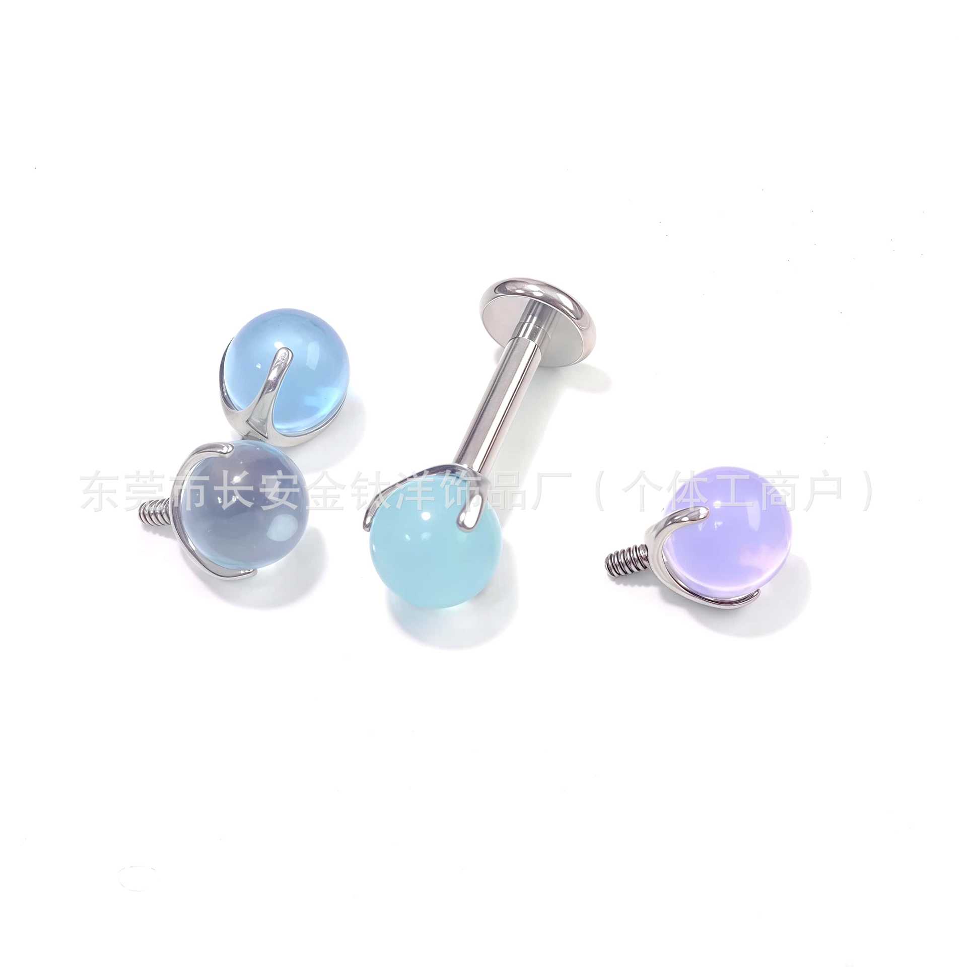 F136 Titanium Three-Claw Bezel-Set Opal Ball Earrings Lip Nails Tongue Nails Ear Bone Nails G23 Titanium Alloy Piercing Jewelry - Image 3
