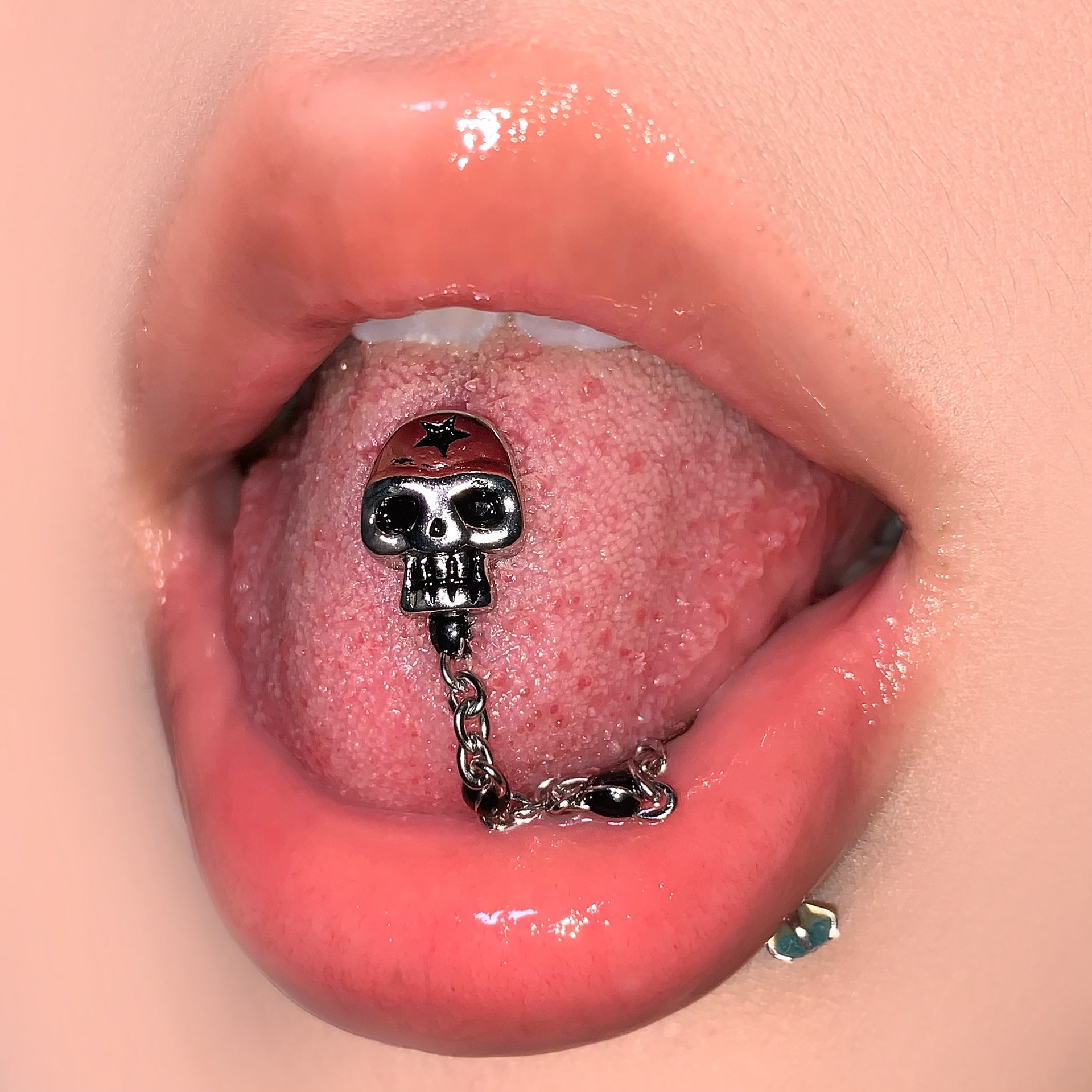 Devil Skull Chain Tongue Nail Titanium Steel Oil Dripping Sexy Y2K Tongue Piercing Jewelry - Image 3
