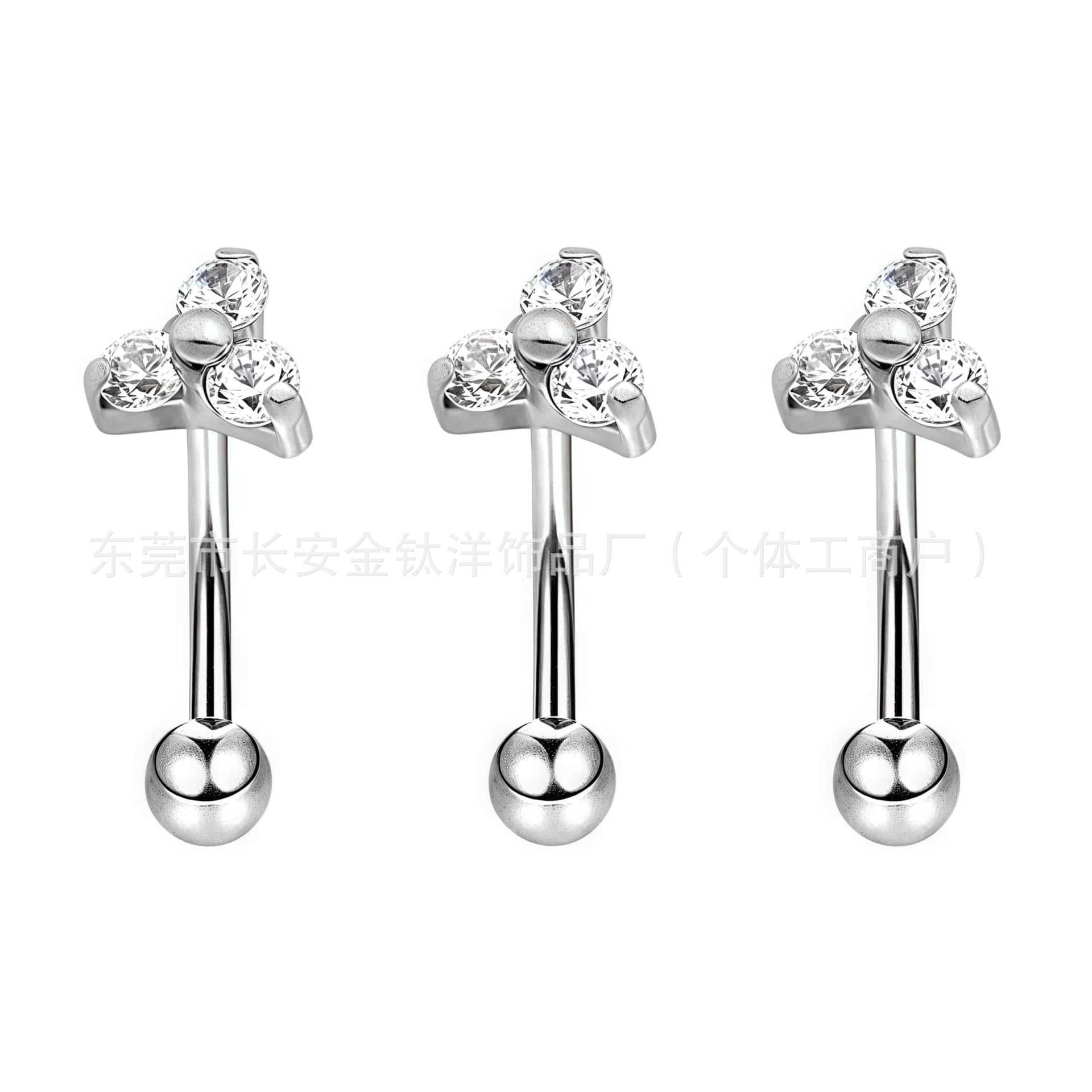 F136 Titanium Triangle Flower Curved Rook Nail Earring - G23 Titanium Alloy Body Piercing Jewelry - Image 3