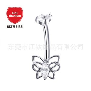 JT517 Butterfly Titanium Navel Ring with Zircon Double Head - G23 ASTM F136 Body Piercing Jewelry