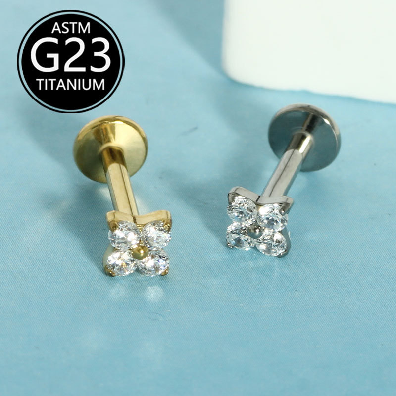 G23 Titanium Alloy Set Zircon Cross Lip Labret Stud Body Piercing Jewelry Wholesale - Image 4