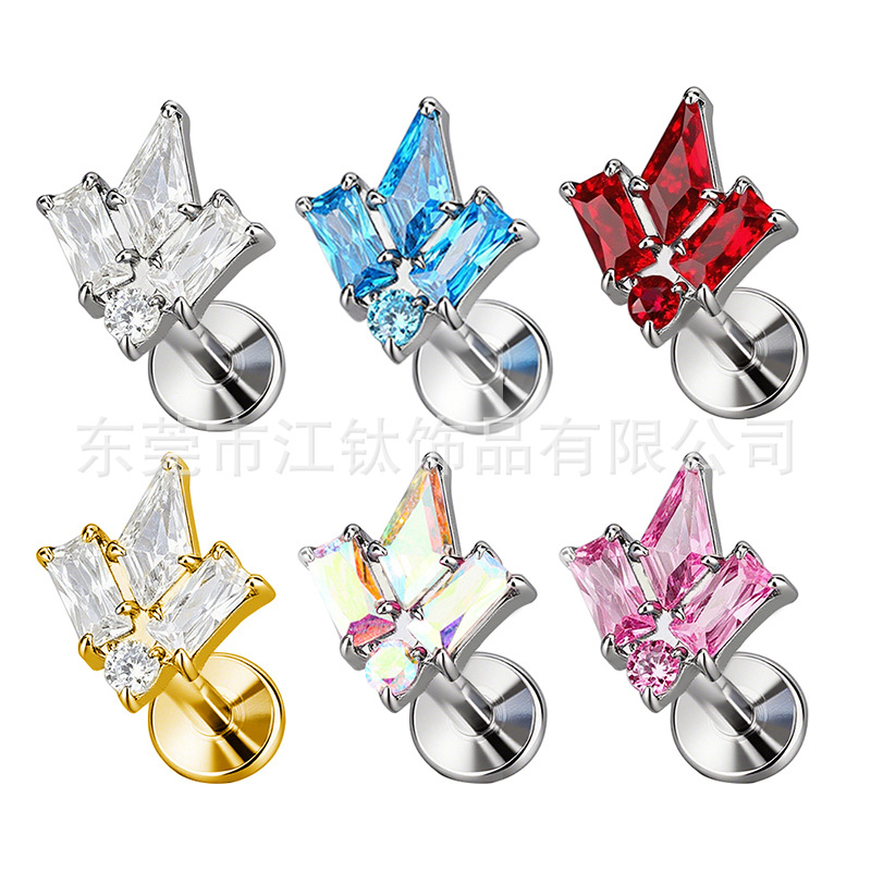 Maple Leaf Torch G23 Titanium Alloy Ear Stud with Cubic Zirconia – Gold, 14G, 10mm - Image 5