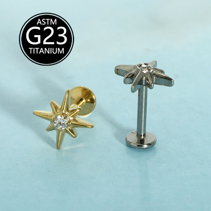 G23 Titanium Lip Stud Star Shape Elegant Autumn Winter Fashion Single Earring - Image 4