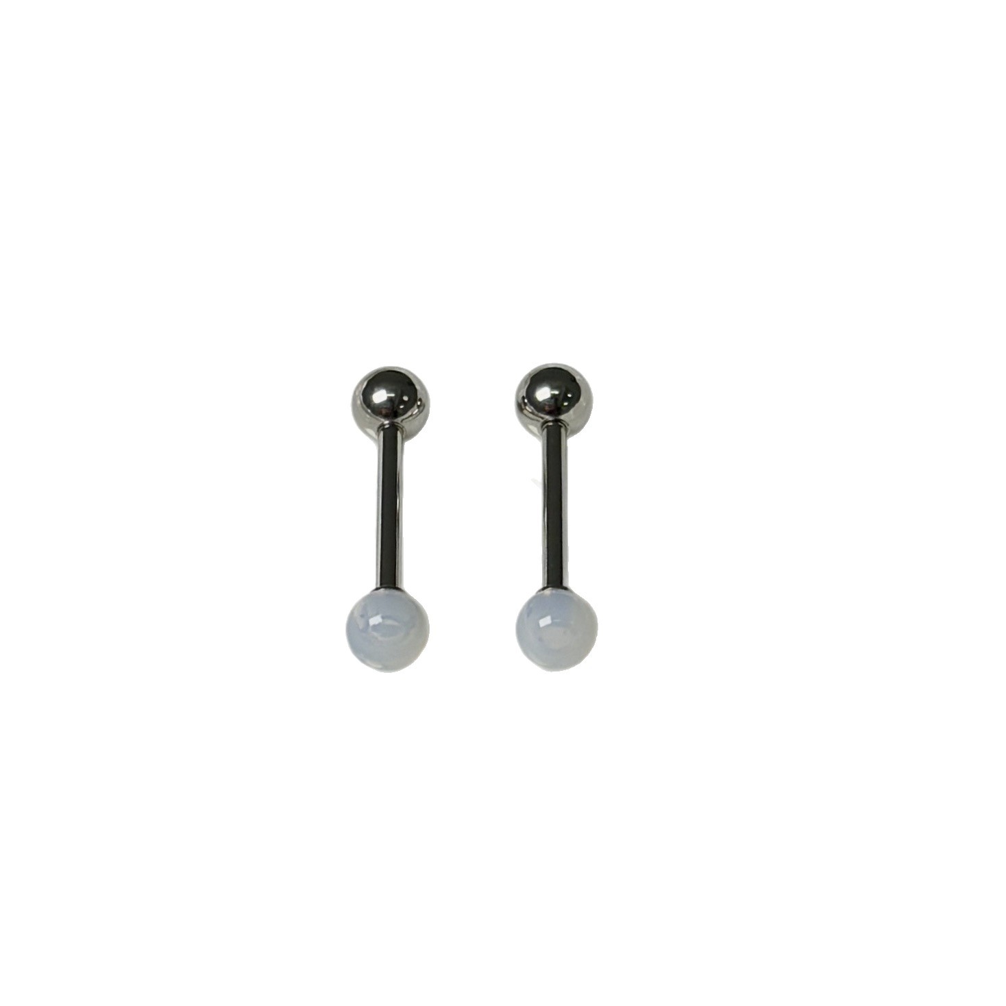 Milk White Opal Tongue Nail Steel Titanium External Thread Tongue Barbell Piercing Jewelry - Image 5