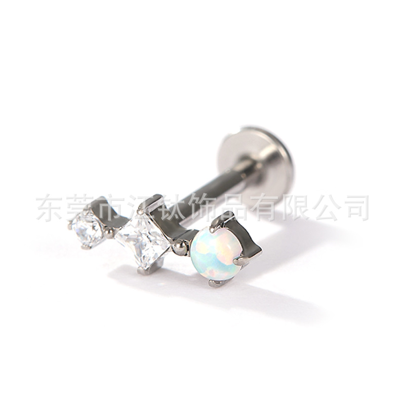 G23 Titanium Alloy Opal Square Cross Body Piercing Ear Stud - Gold/B9 Square Threaded - Image 2