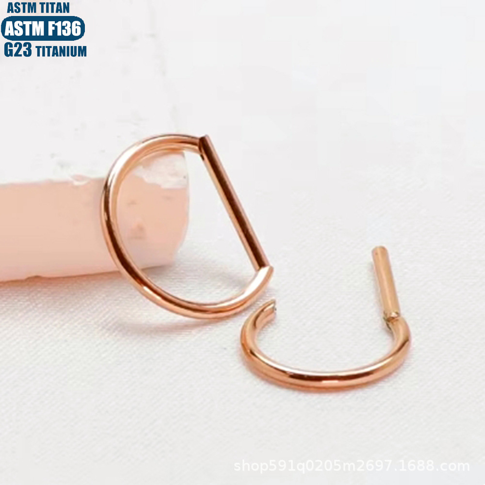 F136 Titanium Alloy D-Shaped Seamless Nose Ring Hoop - 1.2x12mm Rose Gold Closed Ring Nose Piercing Jewelry for Women - Image 4