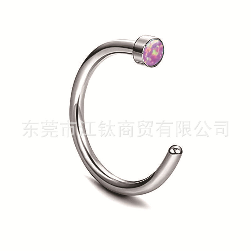 G23 Titanium Real Opal Nose Ring Fish Hook C-Shaped Inlaid Opal Nose Stud Titanium Alloy Piercing Jewelry - Image 3