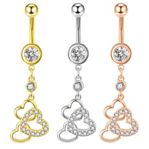 Fashion Three-Heart Belly Button Ring Stainless Steel Piercing Jewelry for Women