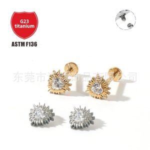 Love Sea Urchin Heart CZ Diamond G23 Titanium Alloy Ear Cartilage Stud Piercing Jewelry