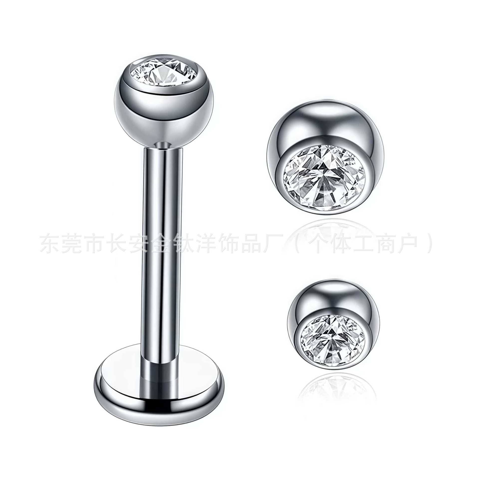 G23 Titanium Internally Threaded Diamond-Encrusted Cup-Shaped Lip Stud, Bowl-Shaped Lip Stud, Nose Stud, Ear Bone Stud, F136 Titanium Alloy Piercing Jewelry - Image 4