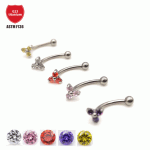 G23 Titanium Eyebrow Nail Triangle Flower Bag with Zircon Curved Rod Ear Bone Nail Lip Nail F136 Titanium Alloy Piercing Jewelry