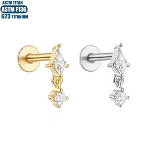 Titanium Alloy Gold Diamond Inner Tooth Thread Lip Ring Earring Piercing Jewelry Lip Stud