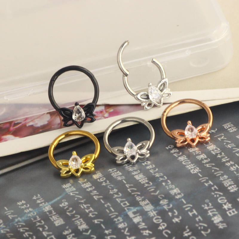 Rose Gold Star Cartilage Earring Hoop 1.2x10mm 316L Surgical Steel Nose Ring - Image 4