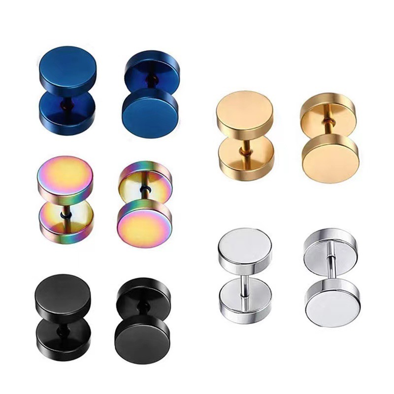 G23 Titanium Barbell Earrings Dumbbell I-Shape Two-End Polished Round Cake Earrings - Image 5