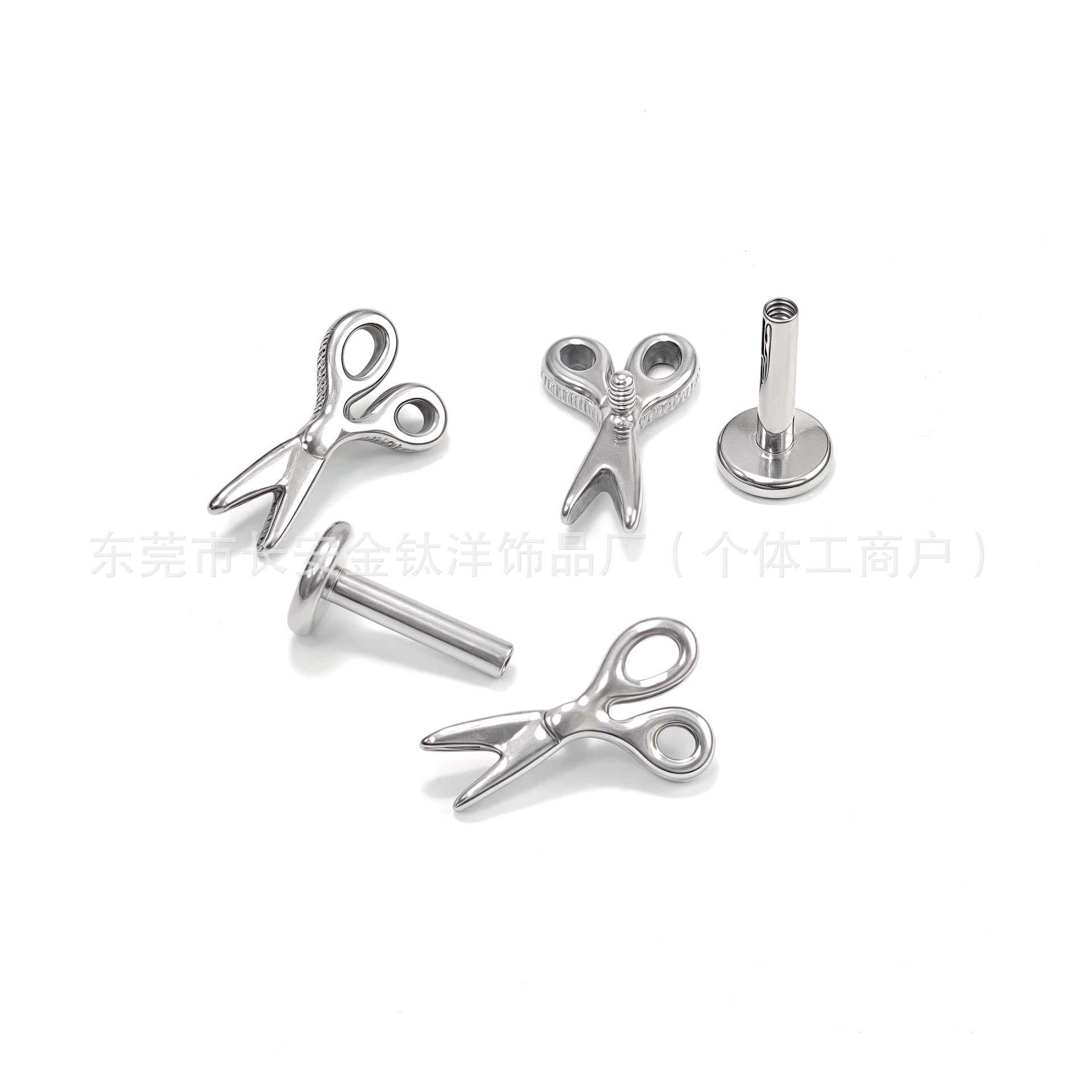 F136 Titanium Internal Thread Scissors Earrings Nose Studs Ear Bone Studs Cochlear Studs G23 Titanium Alloy Body Piercing Jewelry - Image 2