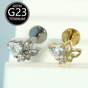 G23 Titanium Heart Lip Piercing Jewelry with Zircon - Labret Stud Cartilage Ear Bone Nail Wholesale