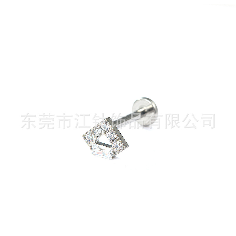 Titanium Ear Bone Nail Square Triangle Inlaid with Zircon G23 Titanium Alloy Body Piercing Jewelry Ear Nail - Image 5