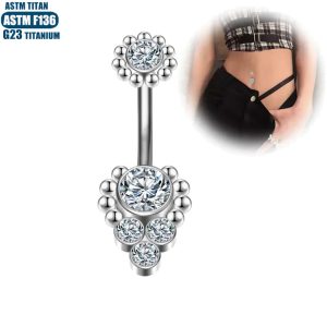 G23 Titanium Alloy Zircon Navel Ring Inner Teeth Screw Belly Button Piercing Jewelry Dangle Navel Buckle Stud