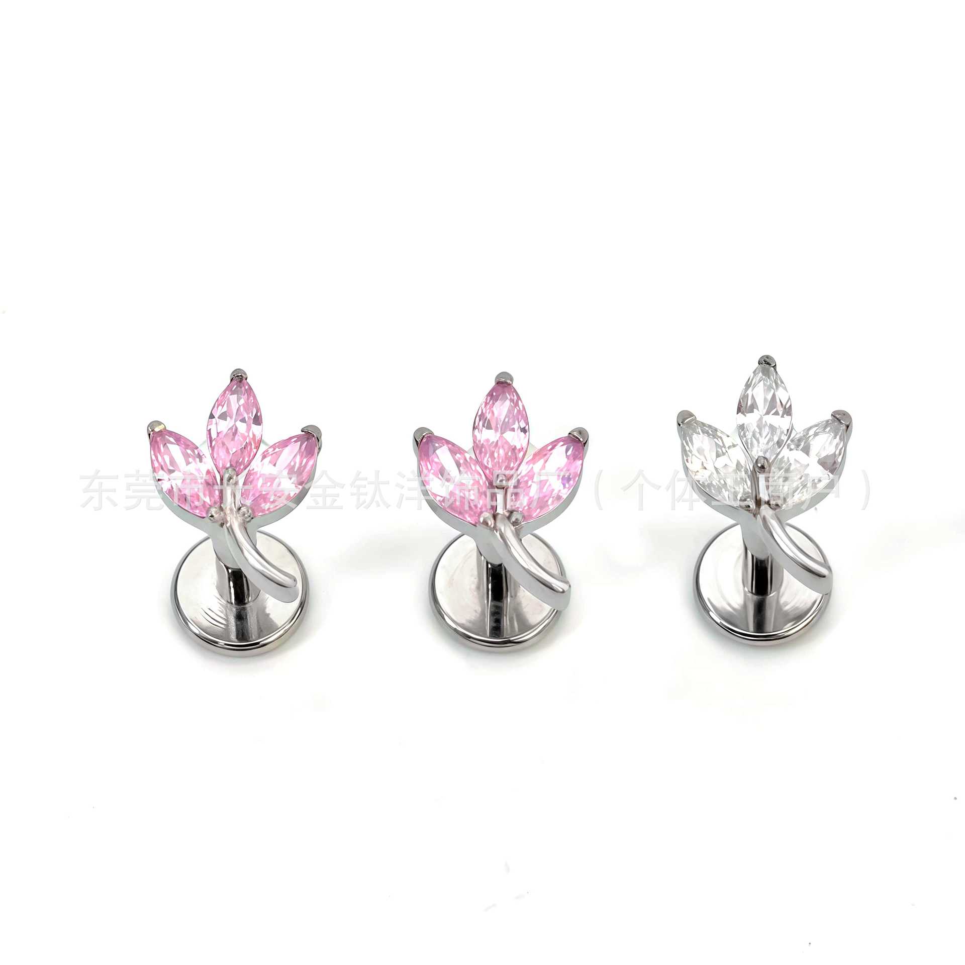 F136 Titanium Internal Thread Three-Horse Eye Leaf Lip Nail Earrings Ear Bone Nail G23 Titanium Alloy Body Piercing Jewelry - Image 4