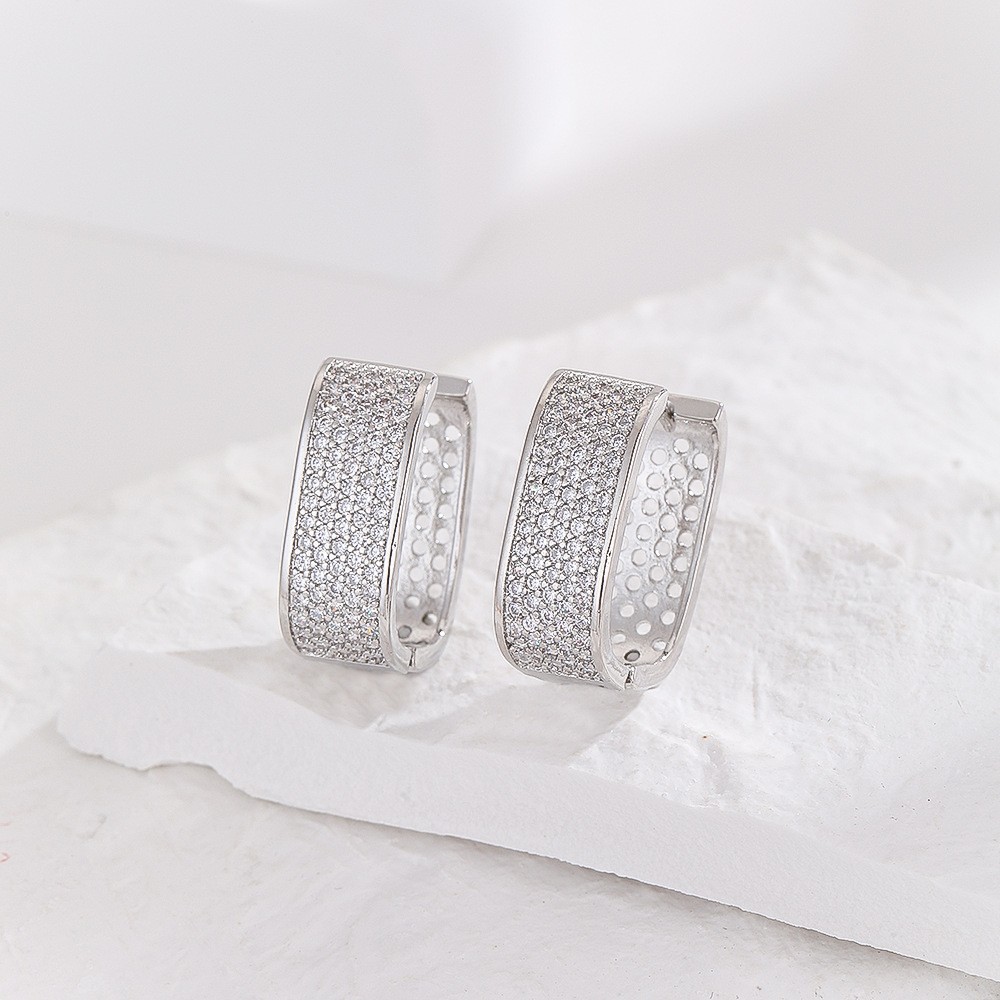 Geometric CZ Drop Earrings Gold Rectangle U-Shape Women's Light Luxury Fashion Ear Jewelry - Image 3
