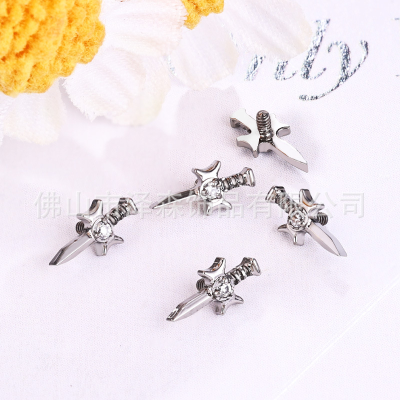 Zesen F136 Titanium Alloy Sword-Shaped Ear Studs with Diamond, Lip Studs, Ear Bone Studs, G23 Titanium Piercing Jewelry - Image 3