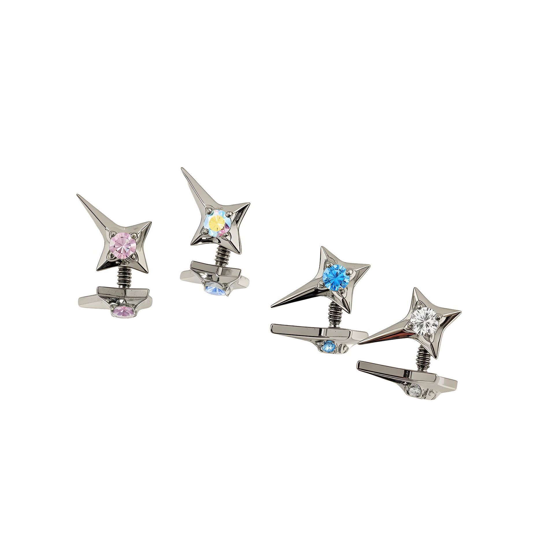F136 Titanium Alloy Cross Four-Pointed Star Inlaid Square Stone Earrings G23 Titanium Alloy Body Piercing Lip Nail Ear Bone Nail - Image 2