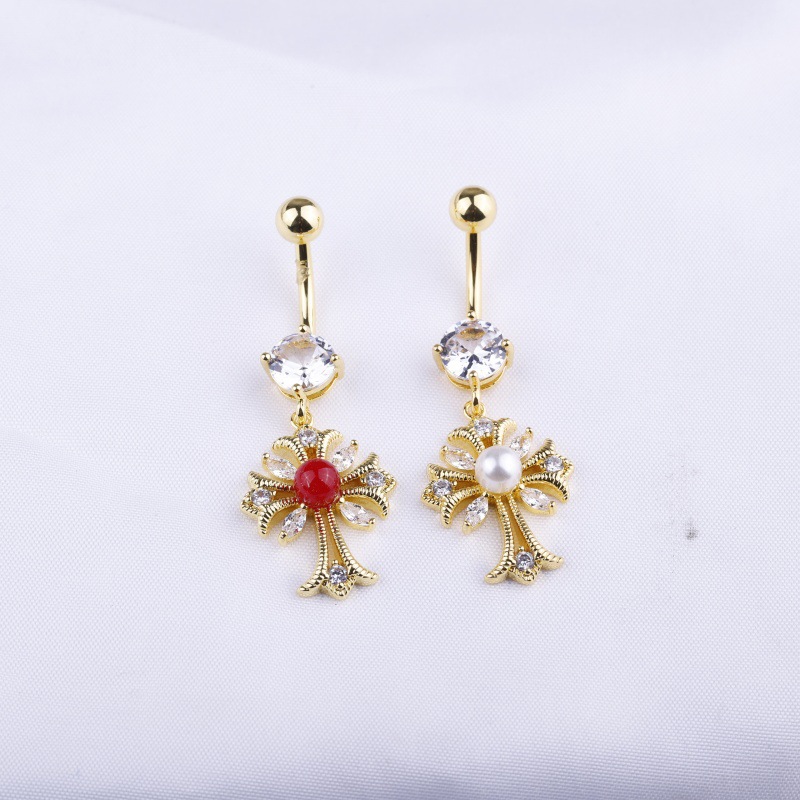 Diamond Crown Cross Belly Button Ring Gold Dangle Body Piercing Jewelry - Image 3