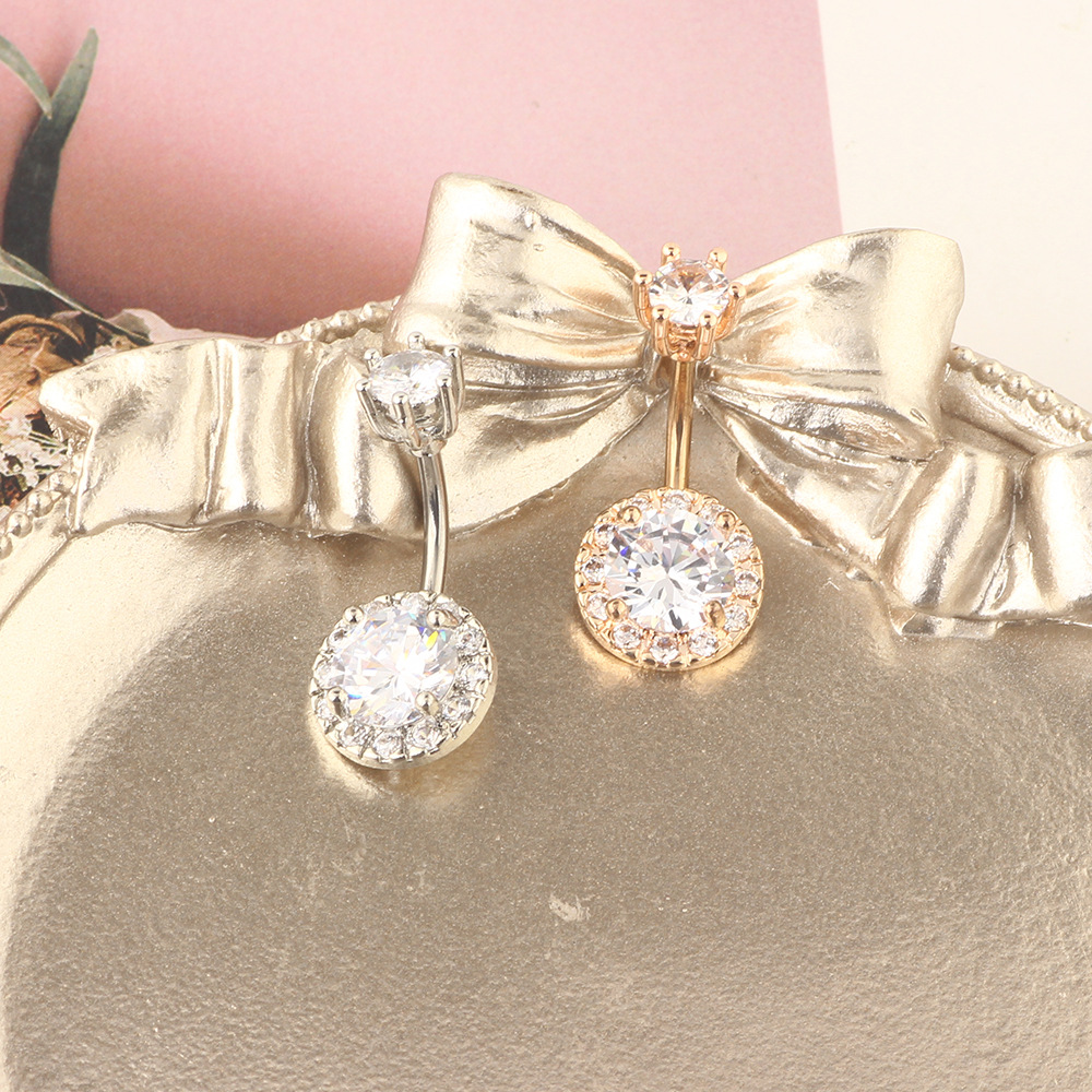 Korean Double-Headed Round Zircon Navel Ring Surgical Steel Gold Body Piercing - Image 3