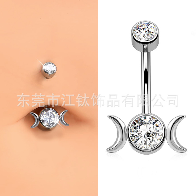 G23 Titanium Moon Belly Button Ring June Bright CZ Navel Piercing Jewelry Gold - Image 4