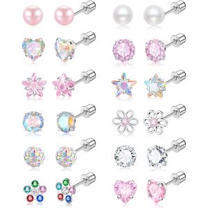 12 Pair Set Bullet Earrings Women Piercing Jewelry Stainless Steel Geometric Vintage Style