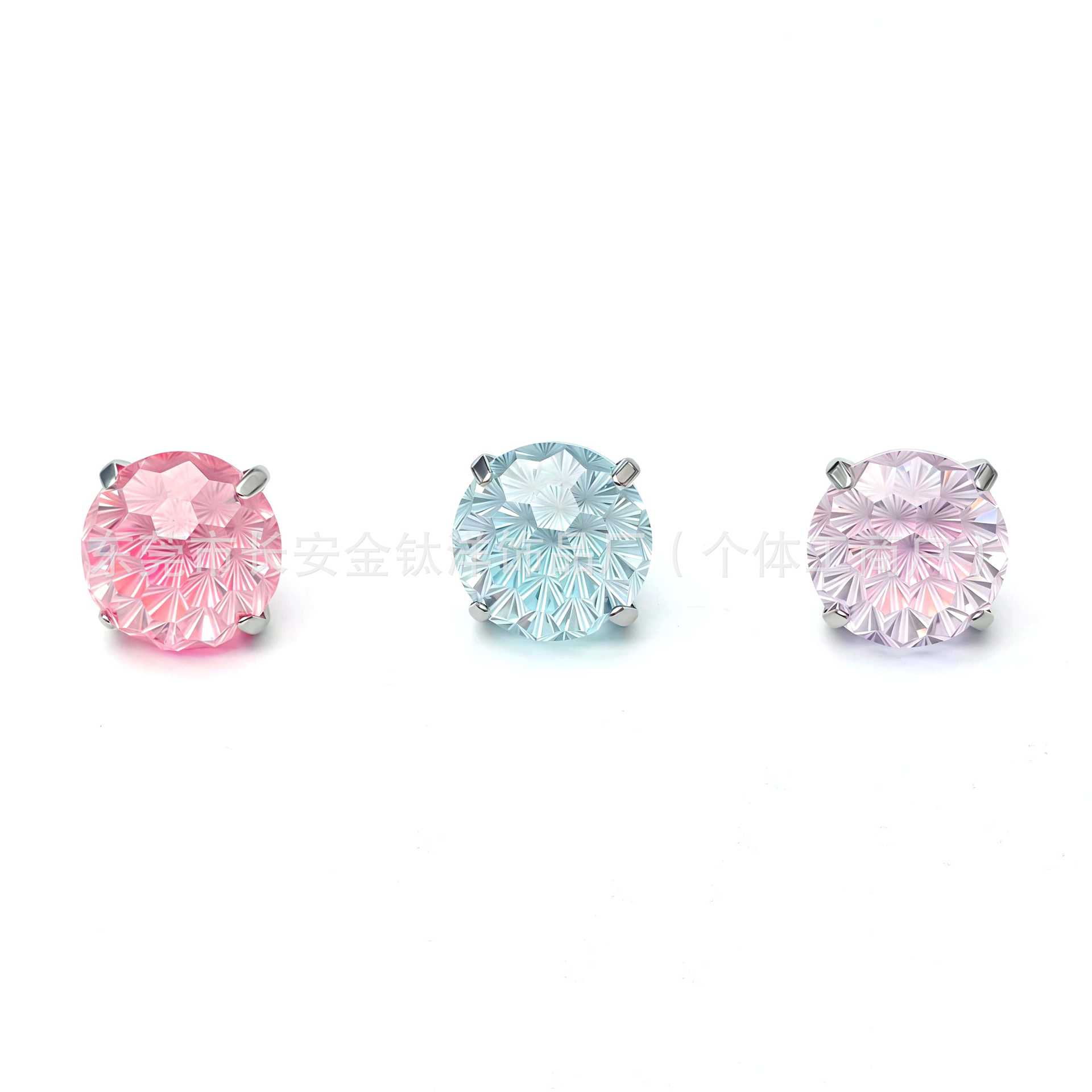 F136 Titanium Round Base Claw-Set Fireworks Cut Gradient Lip Studs, Ear Studs, Ear Cartilage Studs - Image 3