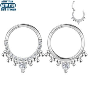 G23 Nose Ring - Titanium Zircon Cluster Bead Seamless Hoop for Septum, Tragus, Cartilage Piercing