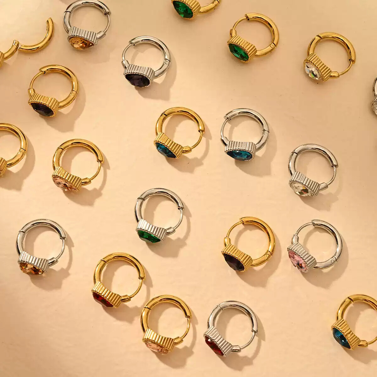 Retro Luxury Geometric Zircon Earrings Stainless Steel 18K Gold Plated Women's Wholesale - Image 2