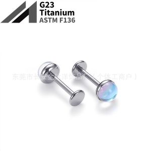 F136 Titanium Moonstone Sand Surface Opal Nose Stud Lip Stud Tongue Stud G23 Titanium Alloy Piercing Jewelry Ear Bone Stud