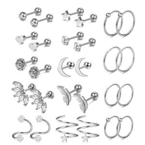 28 Piece Set Stainless Steel 16G Simple Earrings Round Ear Bone Nail Cartilage Ear Bone Nail Set 3 Colors