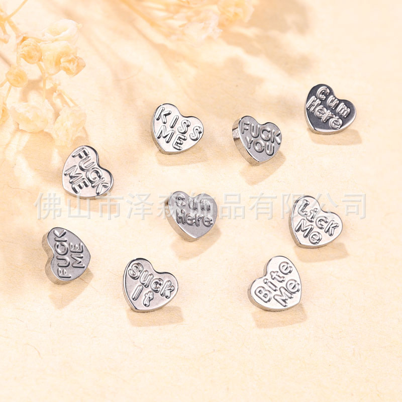 F136 Titanium Heart Letter Tongue Stud Lip Stud Ear Bone Stud Body Piercing Jewelry SUCKIT - Image 2