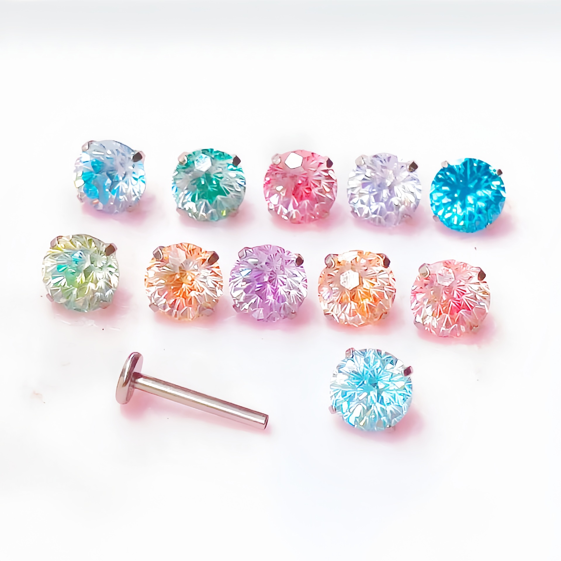 F136 Titanium Internal Thread Pointed Bottom Sandwich Gradient Fireworks Zirconium Ear Bone Stud Earring - G23 Titanium Alloy Body Piercing Jewelry - Image 4