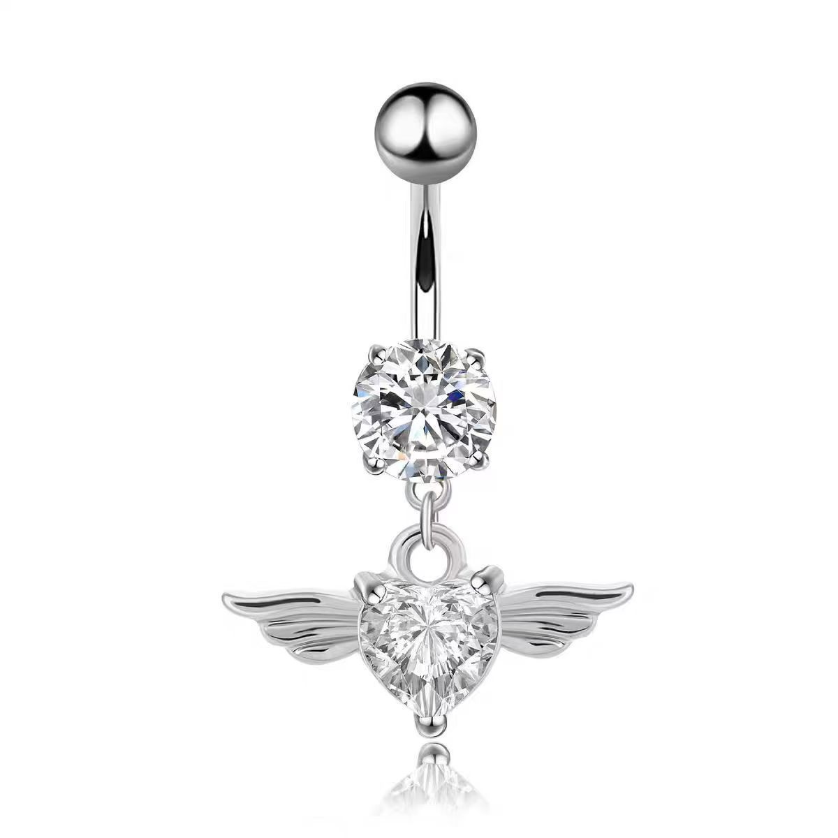 Angel Wings Heart-Shaped CZ Navel Ring Belly Button Piercing Jewelry Gold - Image 5