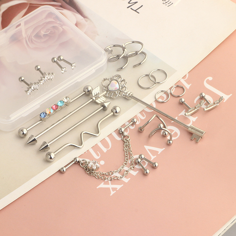 22 Piece Zircon Star Stud Earrings Set Stainless Steel Piercing Ear Bone Nails Industrial Earrings - Image 5